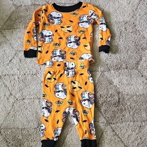 Nwot Peanuts Snoopy Kids One Piece Pajama - Orange and Black